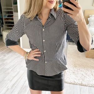 Lauren Ralph Lauren Black White Stripes Peplum Button Down Shirt Size 6